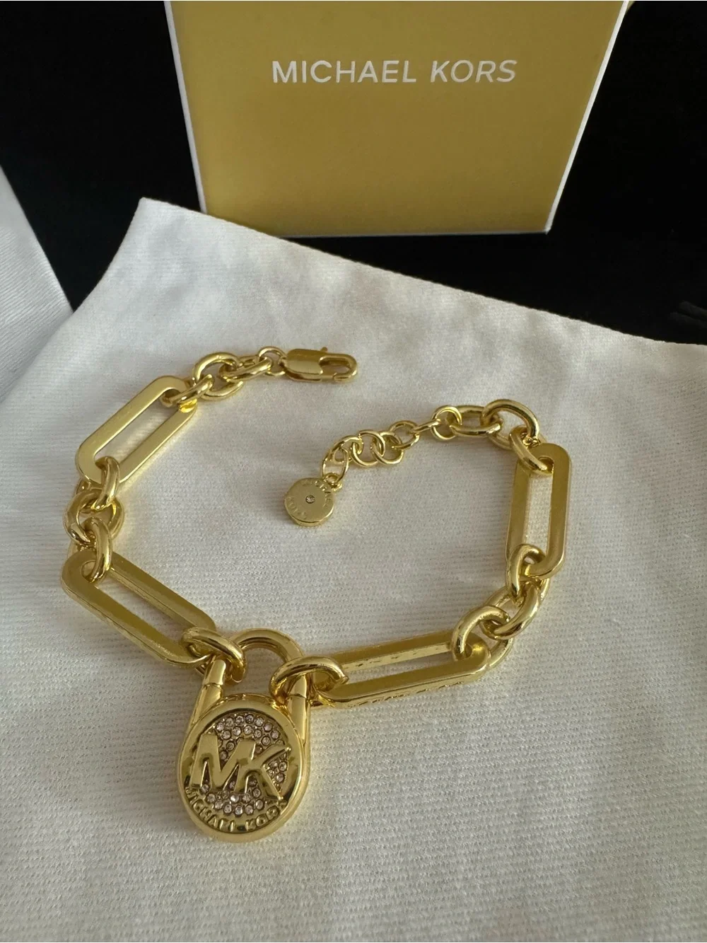 Michael Kors Gold-Tone Link Necklace with MK Pendant